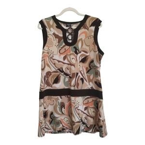 Tribal Vintage Inspired Sleeveless Tunic , Groovy‎ Brown 70's Pattern